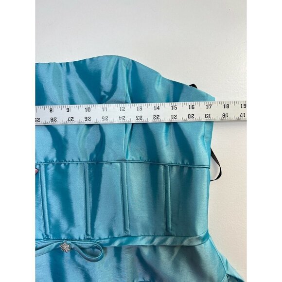 Pinky & Me Party Dress Size 14 Blue Strapless Convertible Dainty Rhinestone Bow - Picture 11 of 13